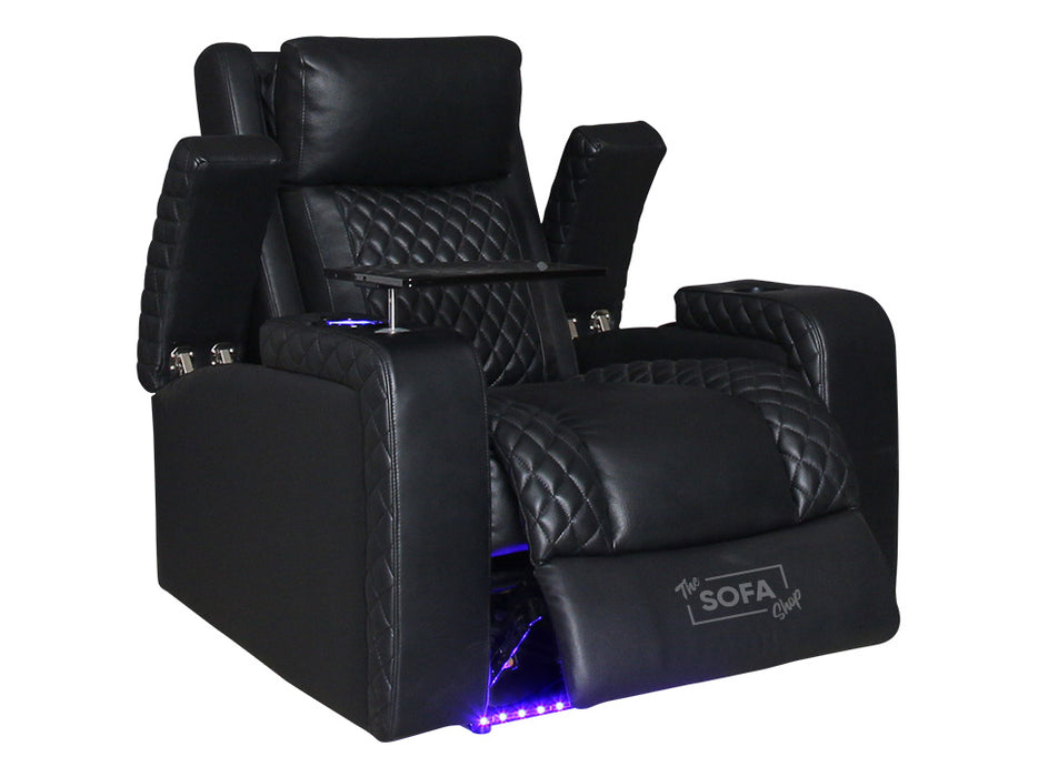 1 Seat Electric Recliner Chair Home Cinema Sofa | Real Leather Chair in Black + Power Headrest + Lumbar Support + Heat & Chill Cupholder + Table | Torino | The Sofa Shop