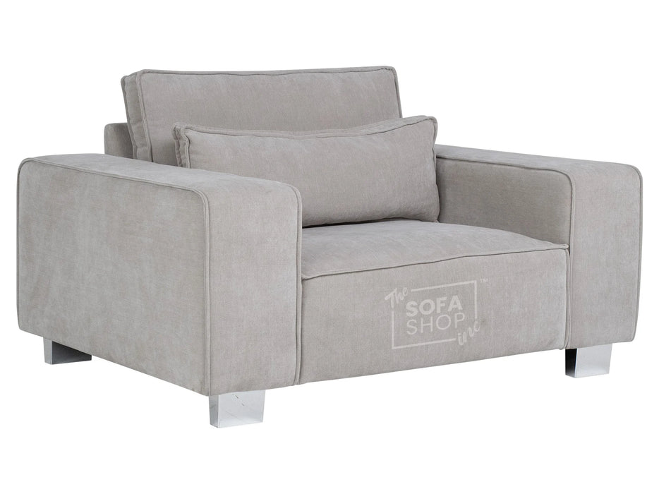 4 Seater Sofa and Chair in Beige Fabric - Matching Extra Wide Footstool - Vicenza