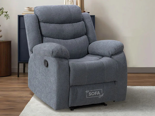 1 Seater Manual Recliner Chair in Dark Grey | Fabric Armchair with Fully Reclining Mechanism & Compact Design | Sortino | Sofa Sale