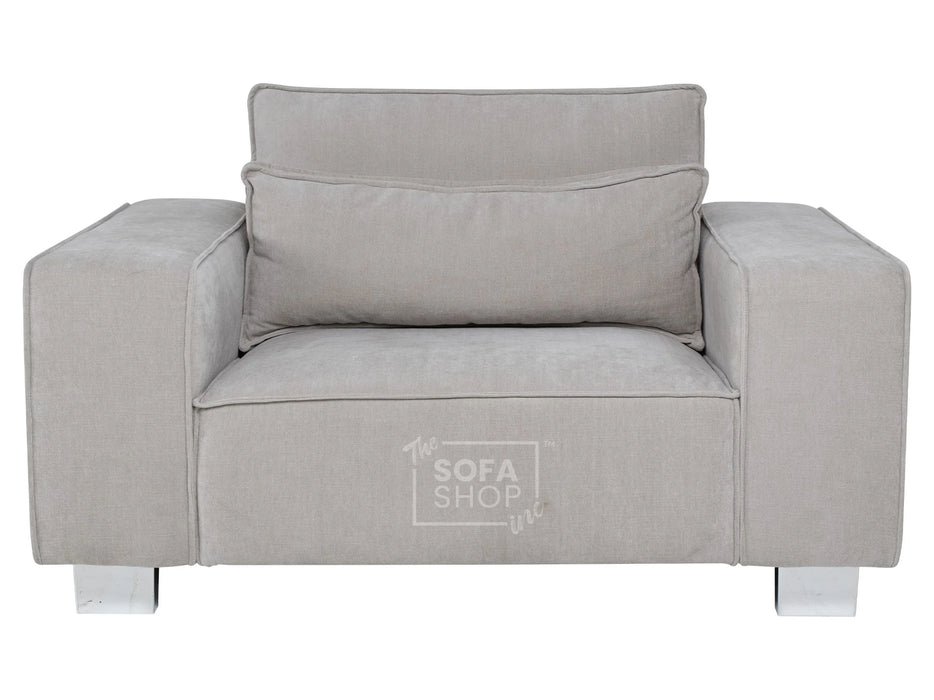 4 Seater Sofa and Chair in Beige Fabric - Matching Extra Wide Footstool - Vicenza