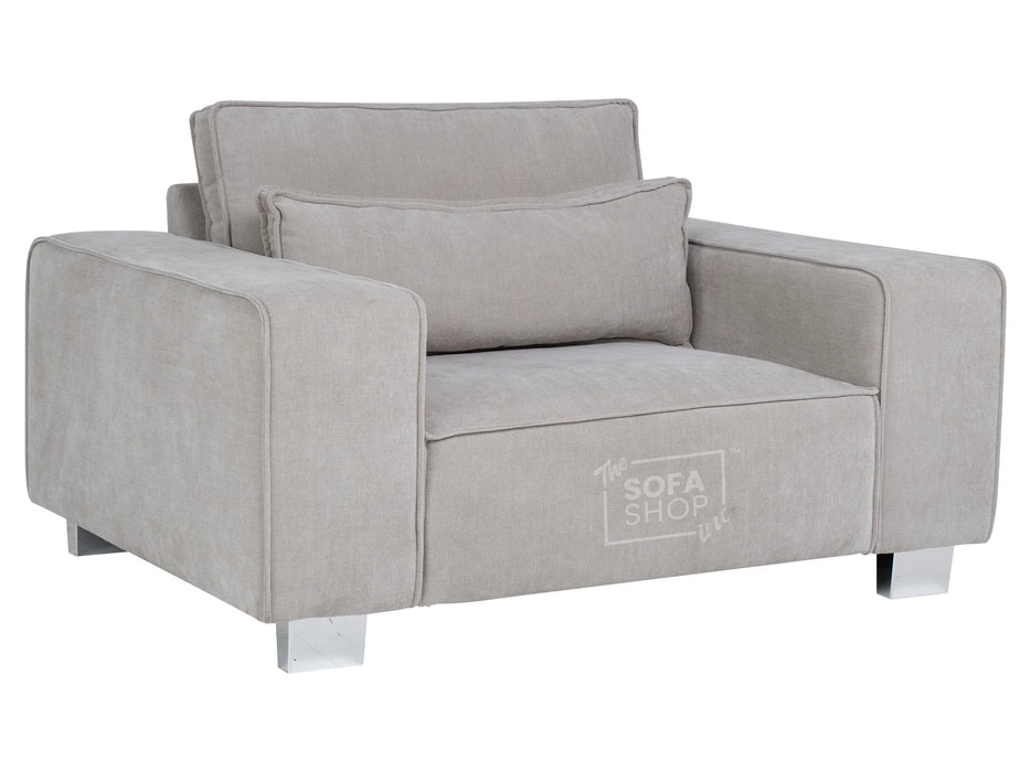 4 Seater Sofa and Chair in Beige Fabric - Matching Extra Wide Footstool - Vicenza