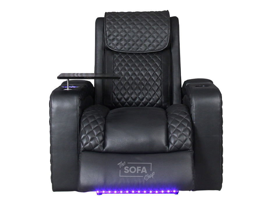 1 Seat Electric Recliner Chair Home Cinema Sofa | Real Leather Chair in Black + Power Headrest + Lumbar Support + Heat & Chill Cupholder + Table | Torino | The Sofa Shop