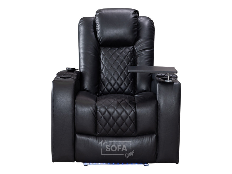 1+1 Set of Sofa Chairs. 2 Recliner Electric Chairs in Black Leather - Pavia