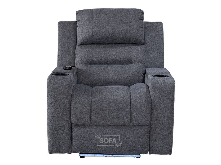 3+1 Electric Recliner Sofa Set in. Cinema Seat in Dark Grey Woven Fabric. 2 Piece Cinema Sofa with LED Cup Holders & Storage - Lawson