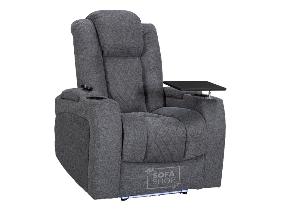 Row of 3 Electric Home Cinema Seats in Grey Woven Fabric, With Recliner, Massage Seats, Removable Table, USB, Lights, Storage Arms, Chilled Cupholders - Pavia