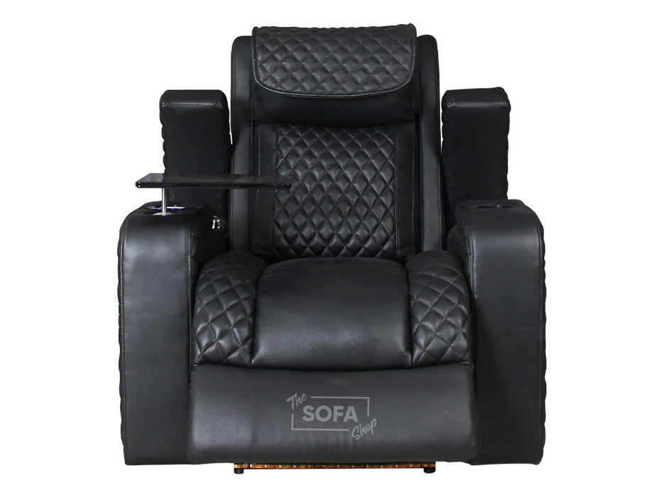 1 Seat Electric Recliner Chair Home Cinema Sofa | Real Leather Chair in Black + Power Headrest + Lumbar Support + Heat & Chill Cupholder + Table | Torino | The Sofa Shop