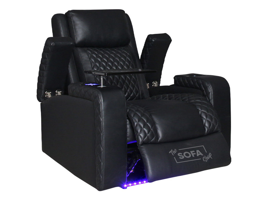 1 Seat Electric Recliner Chair Home Cinema Sofa | Real Leather Chair in Black + Power Headrest + Lumbar Support + Heat & Chill Cupholder + Table | Torino | The Sofa Shop