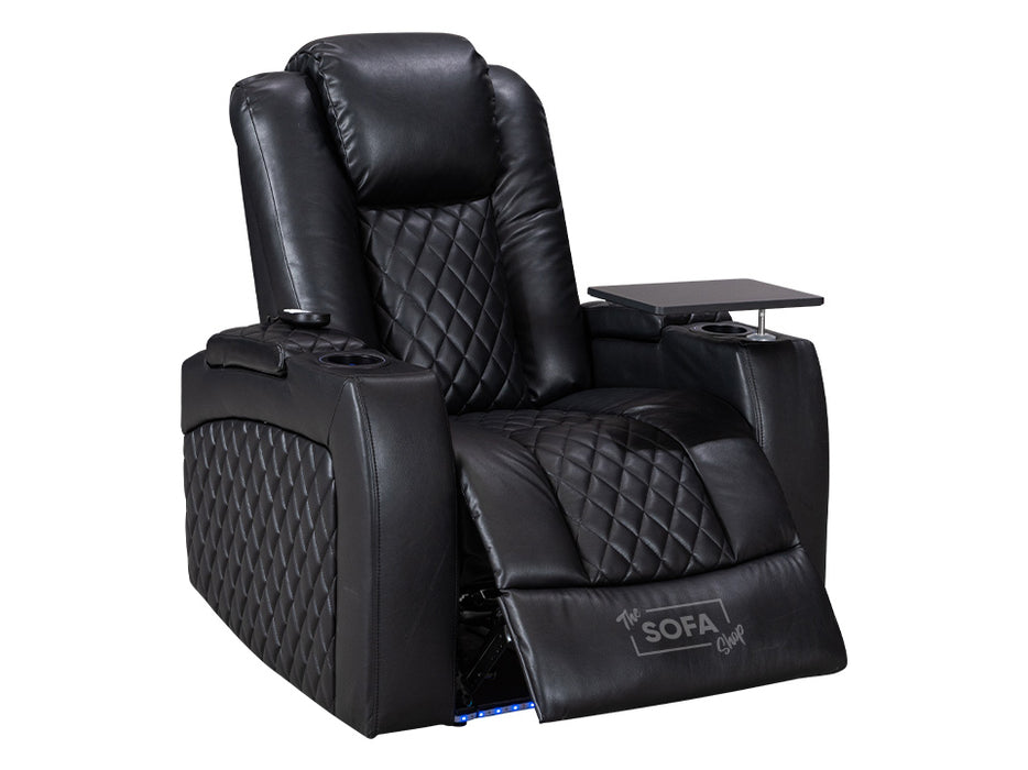 1+1 Set of Sofa Chairs. 2 Recliner Electric Chairs in Black Leather - Pavia