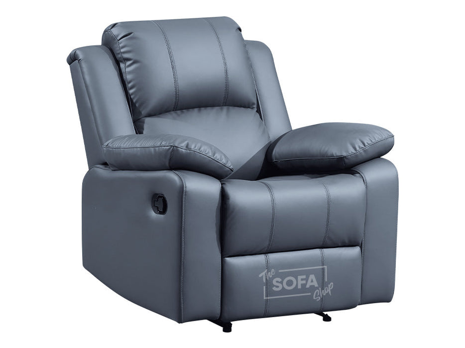 3 Piece Sofa Set - Recliner Sofa - 3+3+1 Seat Sofa Suite Package in Grey Leather with Folding Table & Cupholders - Trento