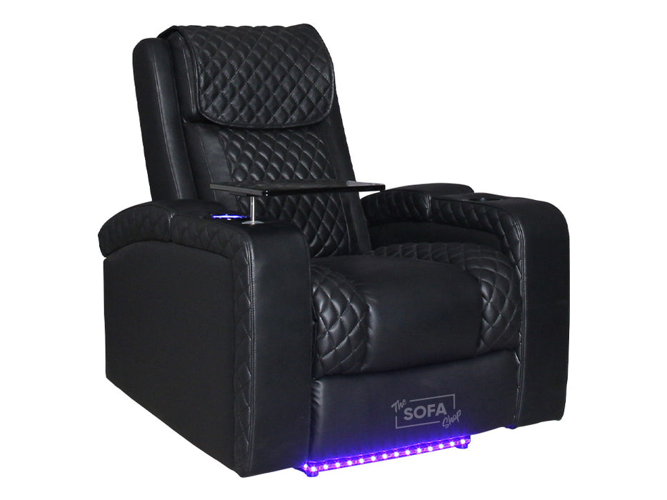 1 Seat Electric Recliner Chair Home Cinema Sofa | Real Leather Chair in Black + Power Headrest + Lumbar Support + Heat & Chill Cupholder + Table | Torino | The Sofa Shop