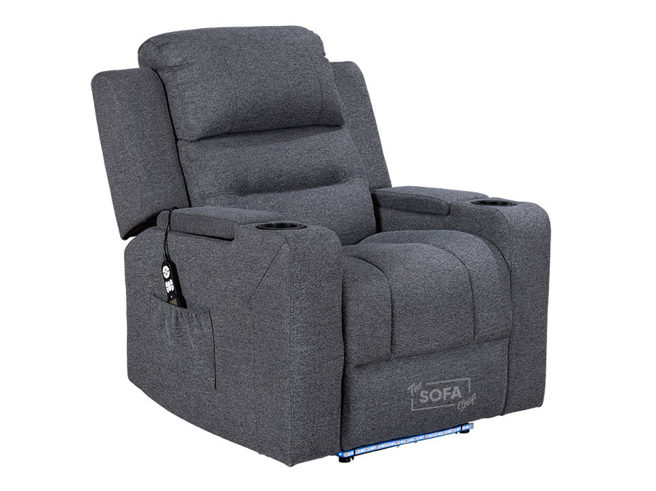 2+1 Electric Recliner Sofa & Chair Set in Grey Woven Fabric With LED Cup Holders & Wireless Charger & USB Ports- Lawson