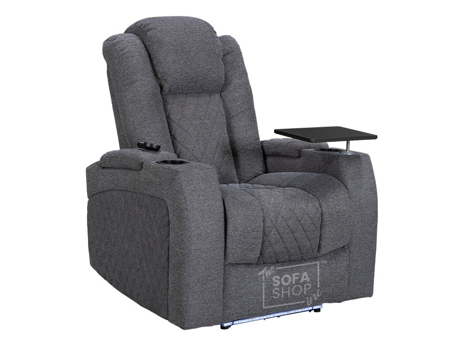 Row of 3 Electric Home Cinema Seats in Grey Woven Fabric, With Recliner, Massage Seats, Removable Table, USB, Lights, Storage Arms, Chilled Cupholders - Pavia