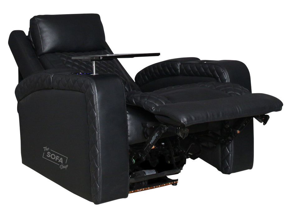 1 Seat Electric Recliner Chair Home Cinema Sofa | Real Leather Chair in Black + Power Headrest + Lumbar Support + Heat & Chill Cupholder + Table | Torino | The Sofa Shop