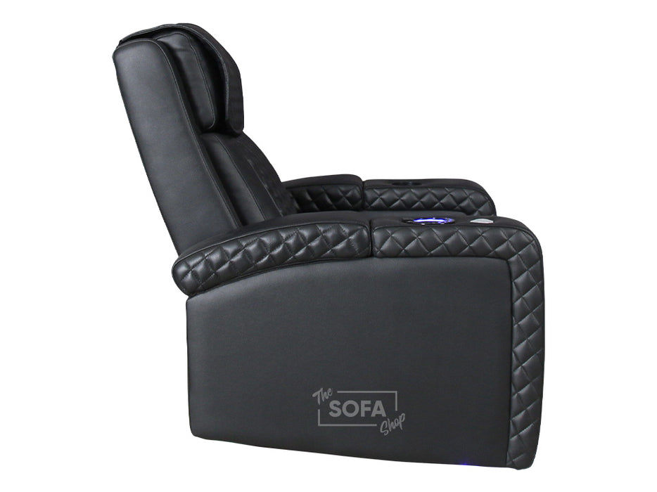 1 Seat Electric Recliner Chair Home Cinema Sofa | Real Leather Chair in Black + Power Headrest + Lumbar Support + Heat & Chill Cupholder + Table | Torino | The Sofa Shop