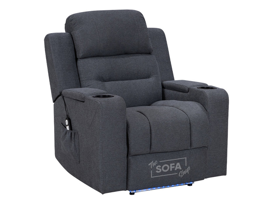 1+1 Set of Sofa Chairs. 2 Recliner Cinema Chairs in Grey Fabric - Massage + Power Headrest + USB - Siena