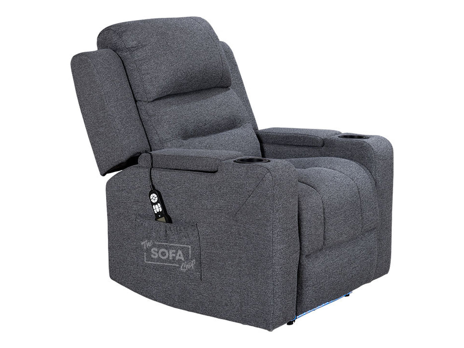 Electric Recliner Chair in Grey Woven Fabric - Massage + Power Headrest + USB - Lawson