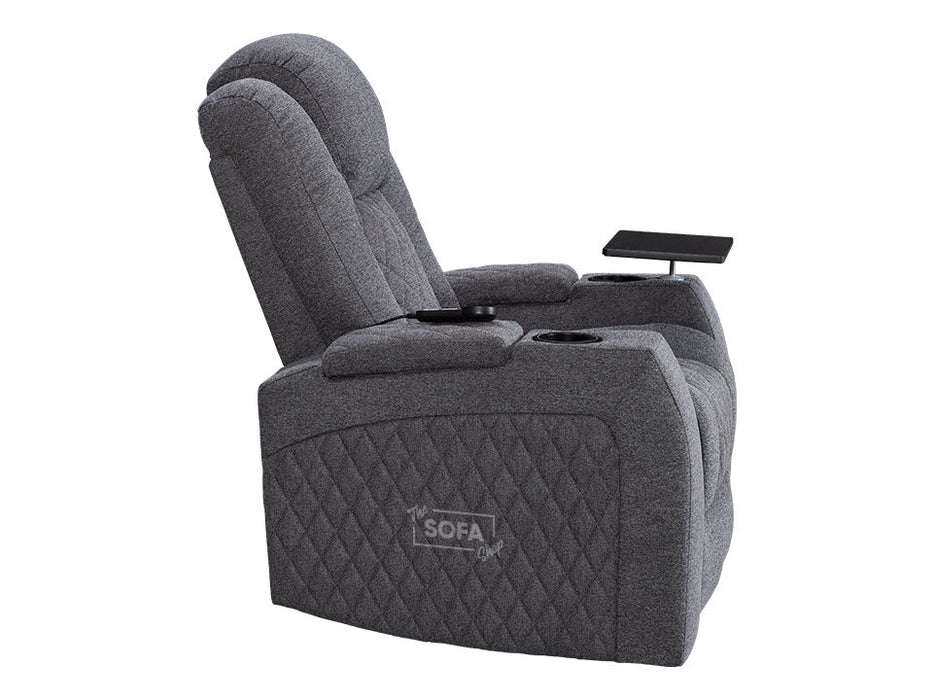 Electric Recliner Chair & Footstool in Grey Woven Fabric - Pavia