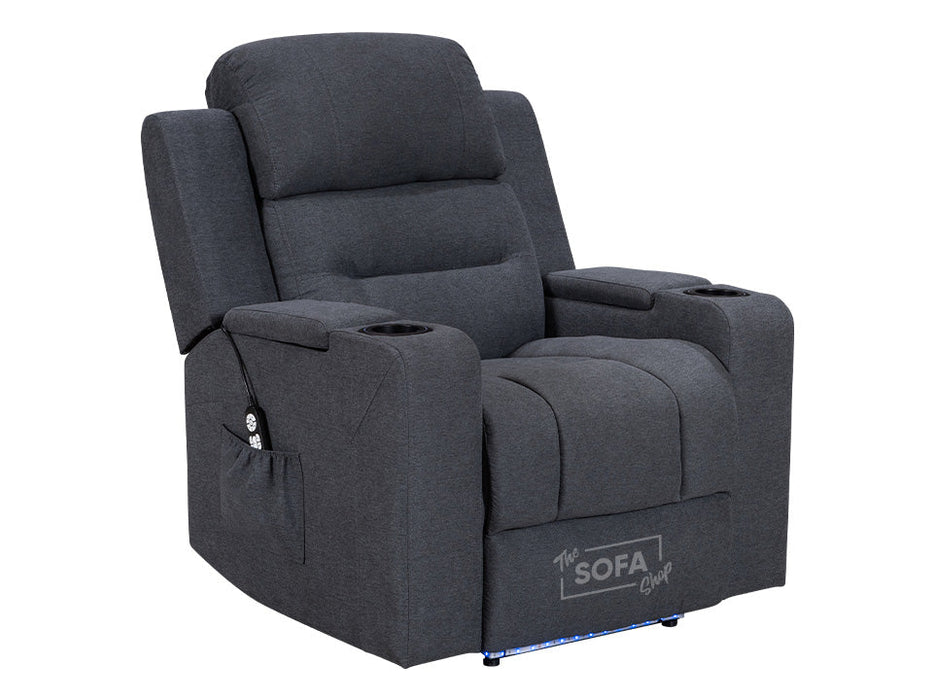 Electric Recliner Chair & Footstool in Dark Grey Fabric - Siena