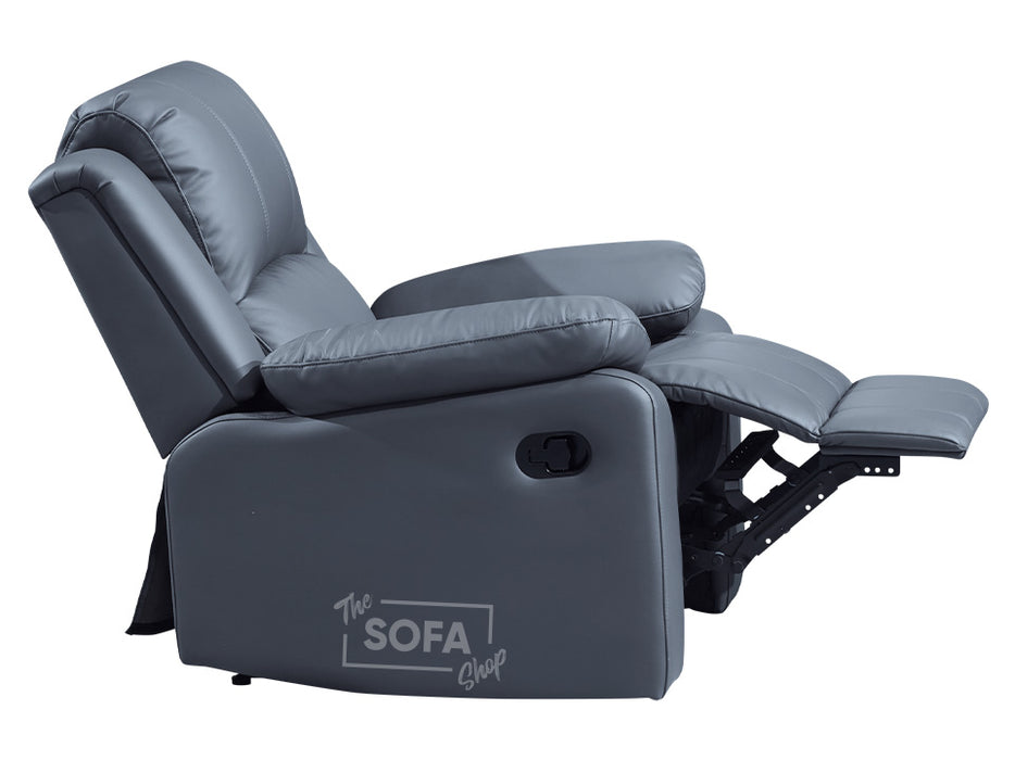 3 1 1 Recliner Sofa Set inc. Chairs in Grey Leather with Drop-Down Table & Cup Holders - Trento