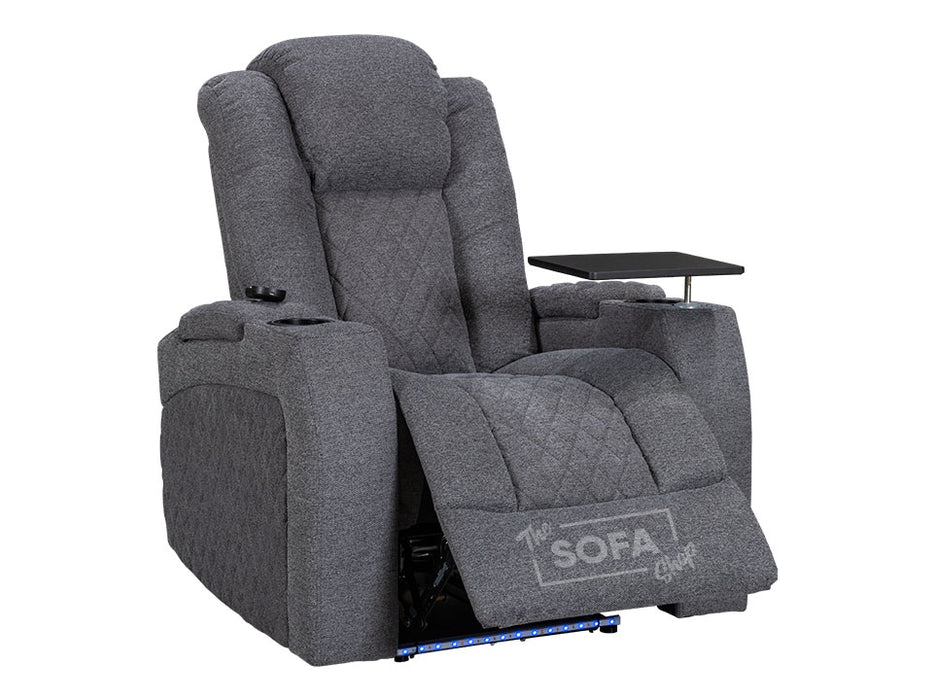 Electric Recliner Chair & Cinema Seat in Grey Woven Fabric with USB, Drinks Holder, Massage & Heat- Pavia