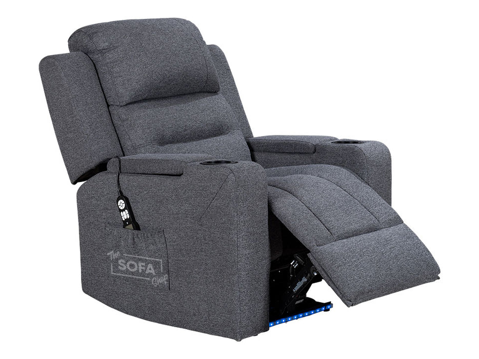 3 1 1 Electric Recliner Cinema Sofa and Chairs Set in Grey Fabric With Power Headrests, Wireless Charger & USB Ports - Lawson