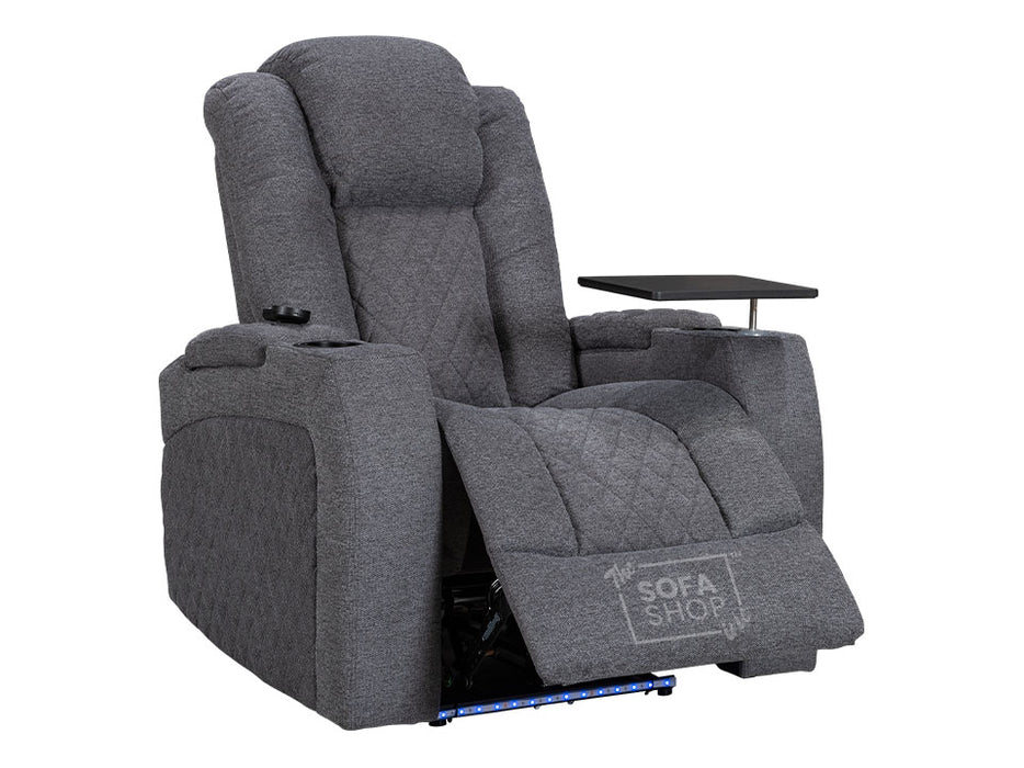 Row of 3 Electric Home Cinema Seats in Grey Woven Fabric, With Recliner, Massage Seats, Removable Table, USB, Lights, Storage Arms, Chilled Cupholders - Pavia