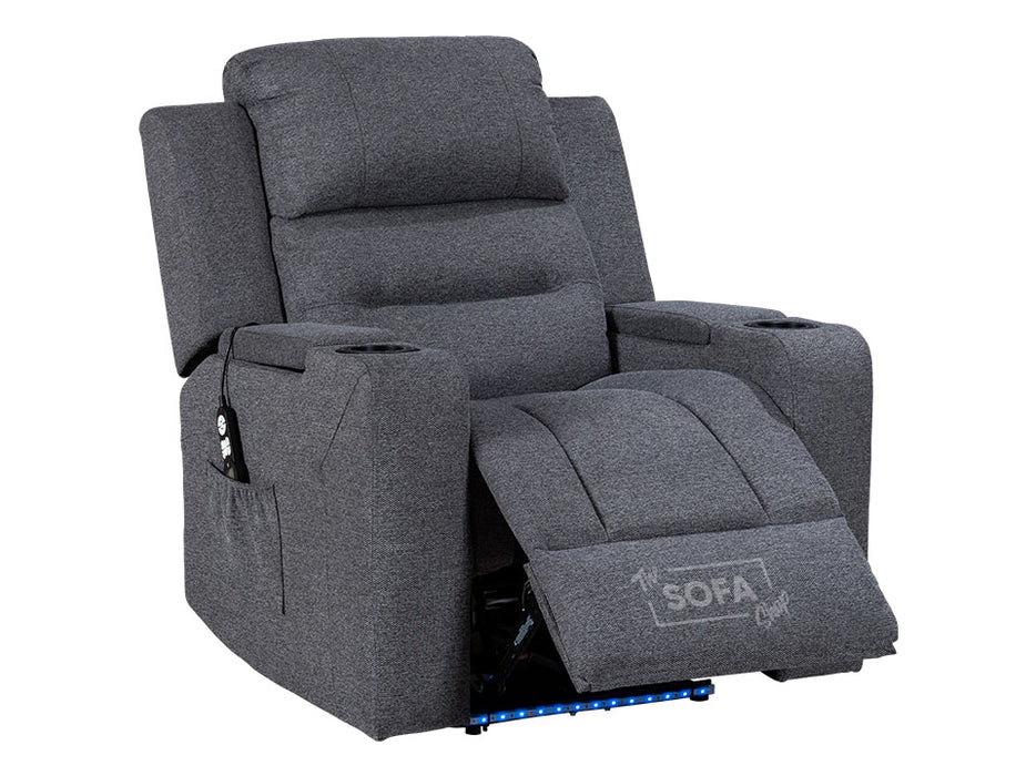 2 1 1 Electric Recliner Sofa and Chairs Set in Grey Woven Fabric With Cup Holders & Power Headrest & Wireless Chargers - Lawson