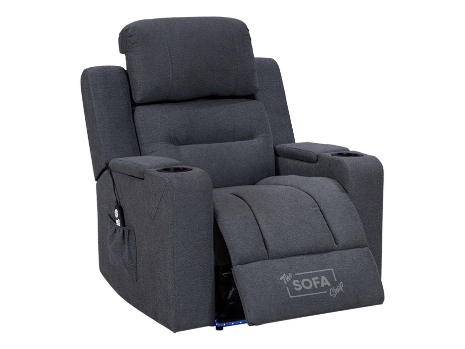 1+1 Set of Sofa Chairs. 2 Recliner Cinema Chairs in Grey Fabric - Massage + Power Headrest + USB - Siena