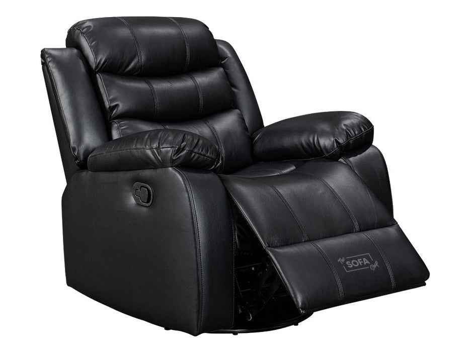 Swivel Chair & Footstool in Black Leather - Sorrento
