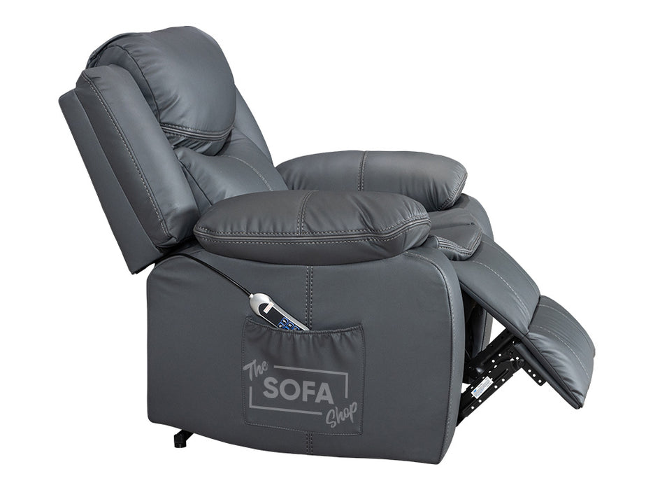 Electric Recliner Chair Riser with Dual Power Motors for Elderly in Grey Leather - Highgate