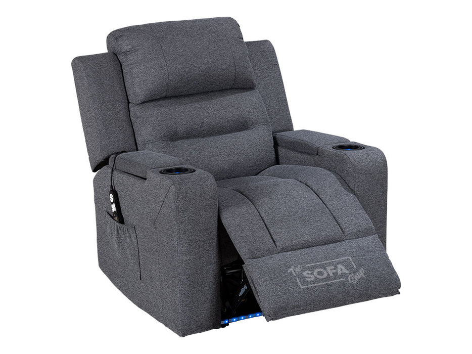 Electric Recliner Chair in Grey Woven Fabric - Massage + Power Headrest + USB - Siena