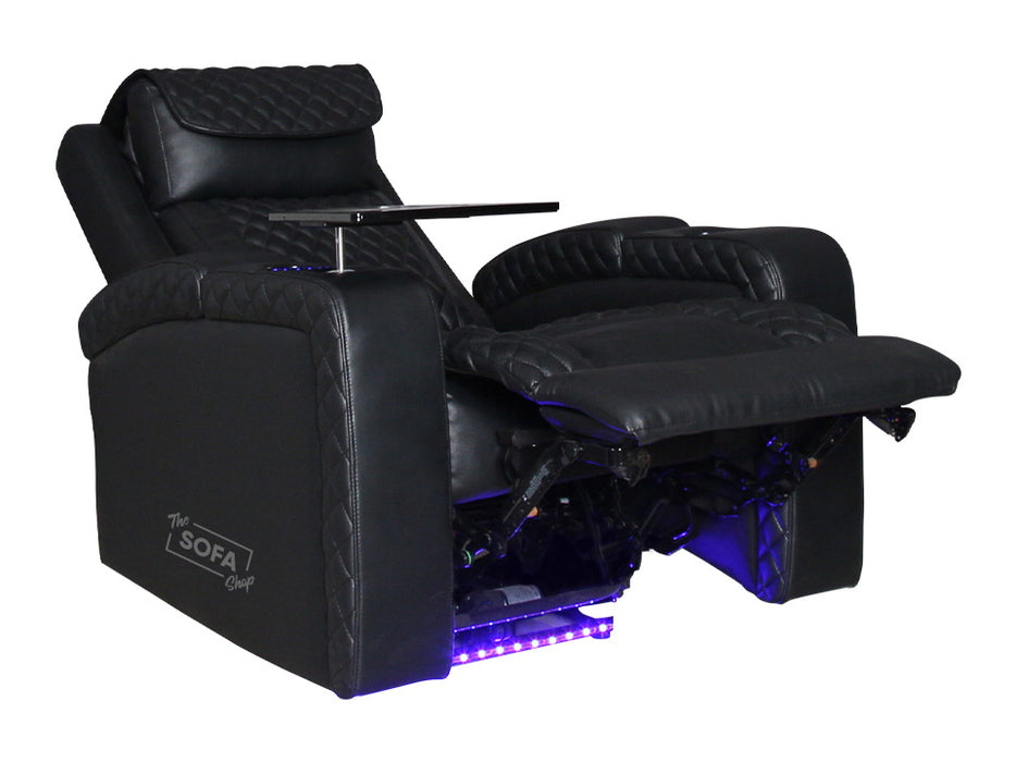 1 Seat Electric Recliner Chair Home Cinema Sofa | Real Leather Chair in Black + Power Headrest + Lumbar Support + Heat & Chill Cupholder + Table | Torino | The Sofa Shop