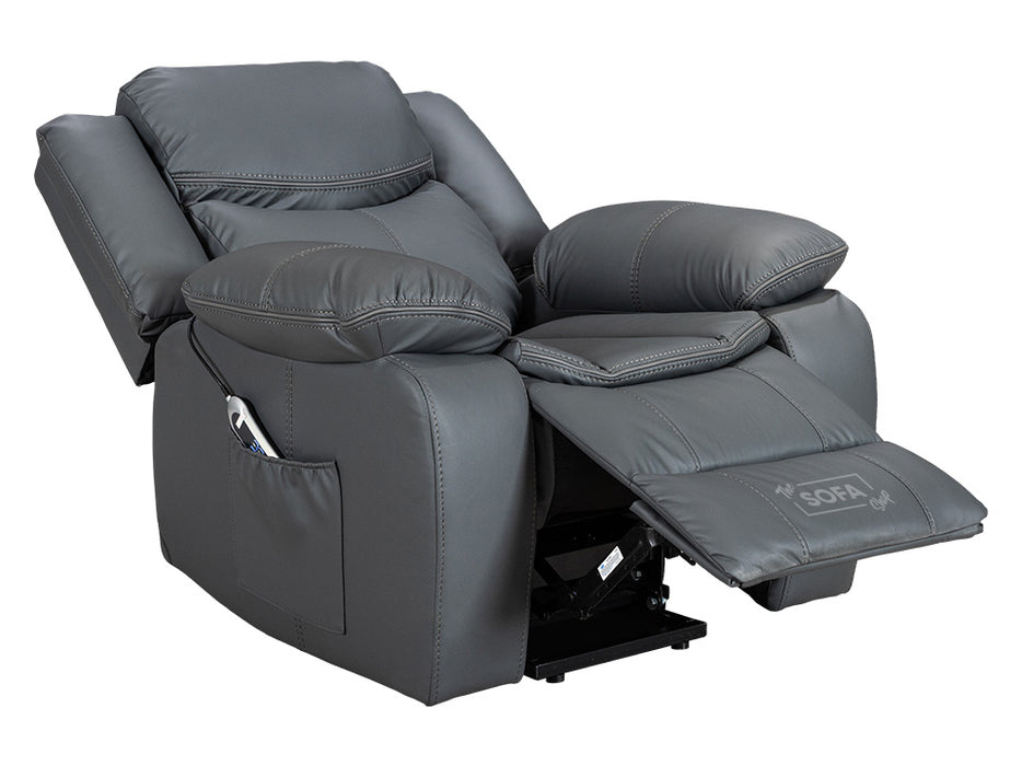 Electric Recliner Chair Riser with Dual Power Motors for Elderly in Grey Leather - Highgate