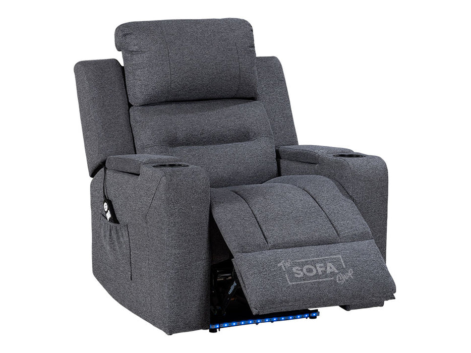 Cinema Chair and Footstool in Dark Grey Woven Fabric - Lawson
