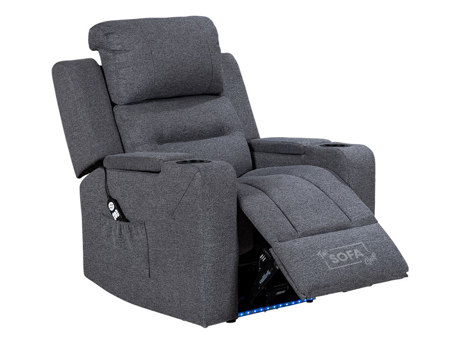 Cinema Chair and Footstool in Dark Grey Woven Fabric - Lawson