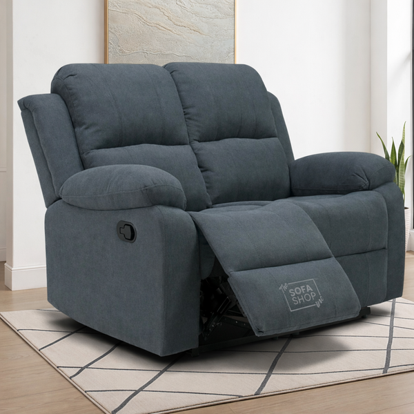 2 Seater Fabric Recliner Sofa in Dark Grey | Fabric Couch with Fully Reclining Mechanism & Easy to Clean Fabric | Trento