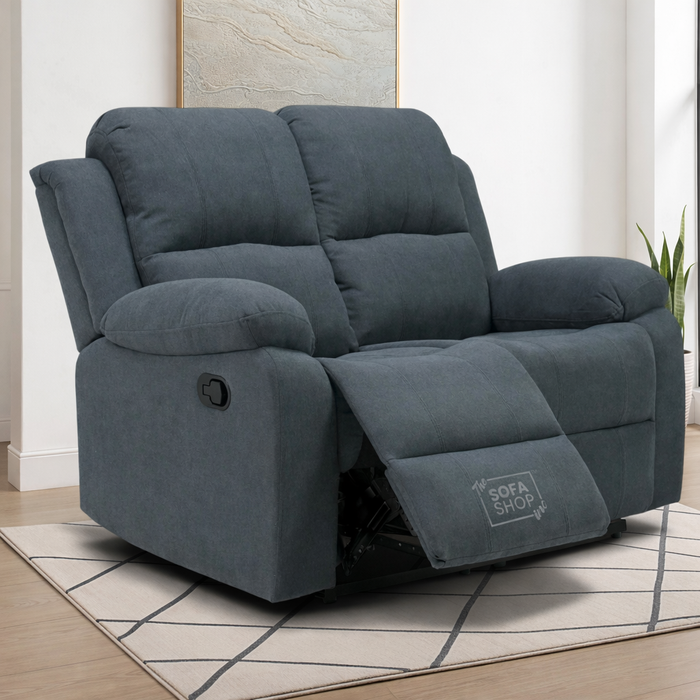 2 Seater Fabric Manual Recliner Sofa in Dark Grey | Fabric Couch with Fully Reclining Mechanism & Easy to Clean Fabric | Trento | The Sofa Shop