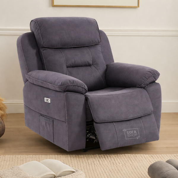 1 Seat Electric Recliner Chair Home Cinema Sofa | Fabric Chair In Black | Hi-Tech Chair with Massage, Padded Armrests, USB & Power Headrest | Florence