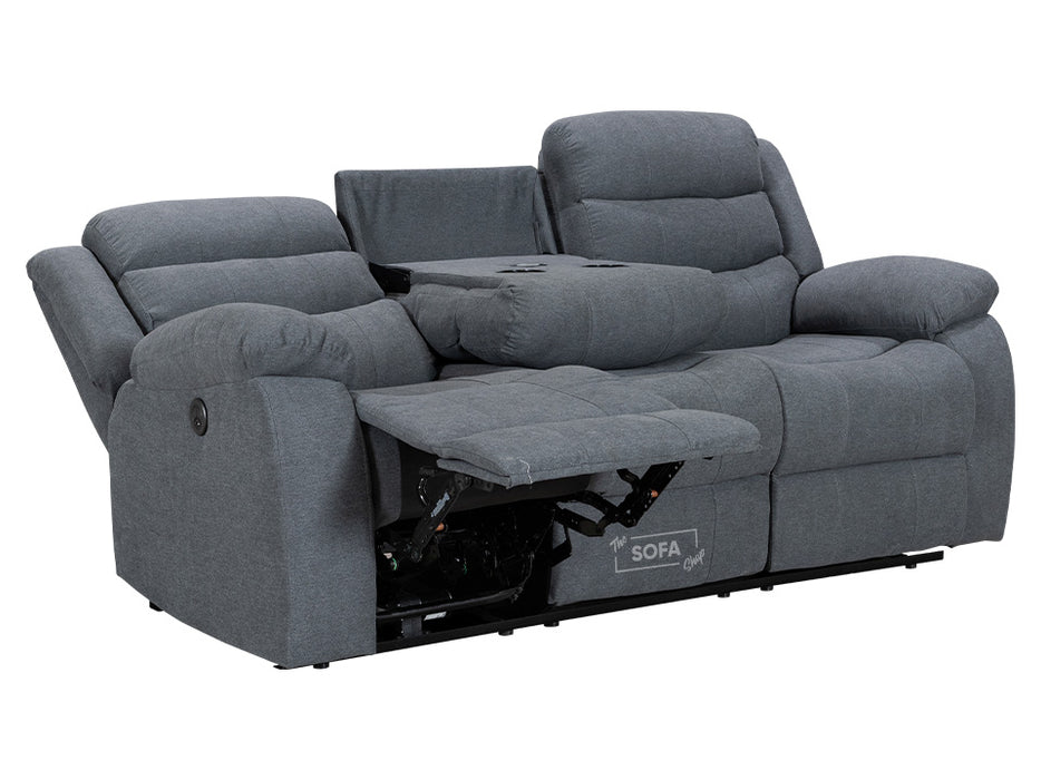 3 2 Electric Recliner Sofa Set. 2 Piece Recliner Sofa Package Suite in Dark Grey Fabric with Storage & Drink Holders & USB Ports- Chelsea