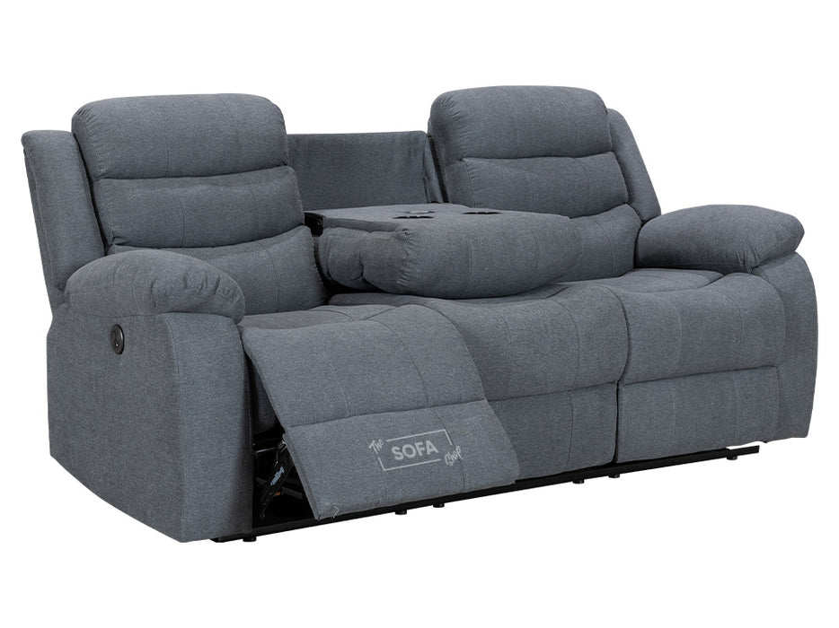 3 2 1 Electric Recliner Sofa Set. 3 Piece Recliner Sofa Package Suite in Dark Grey Fabric with Storage & Drink Holders & USB Ports- Chelsea