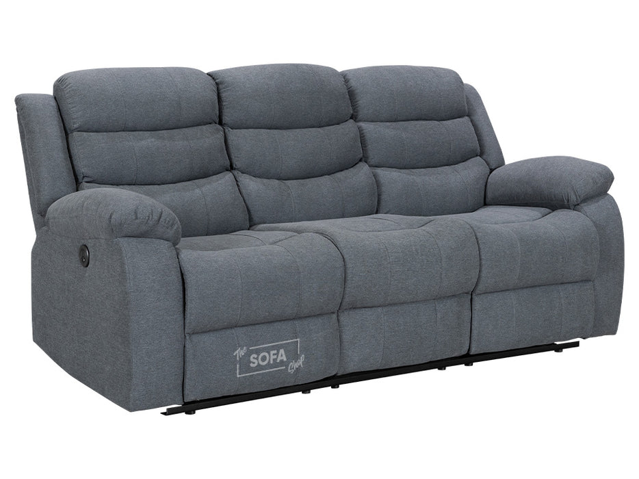 3+3 Electric Recliner Sofa Set & Power Sofa Package. Dark Grey Fabric Suite with USB Ports & Cup Holders- Chelsea