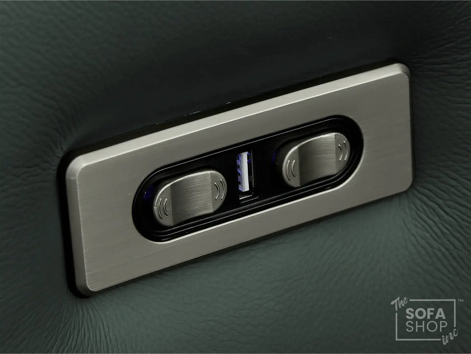 Real Leather Electric Recliner Chair In Green | Hi-Tech Chair with Massage, Power Headrest + USB Charging Ports | Turin