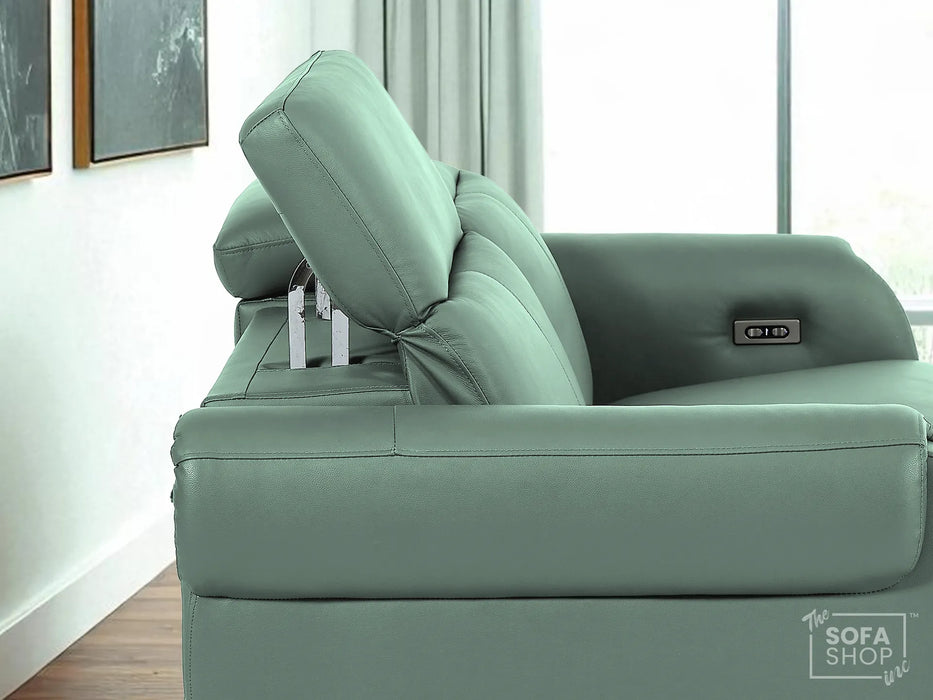 3 Seater Real Leather Recliner Sofa In Green | Hi-Tech Sofa with Massage, USB Ports & Power Headrest | Turin