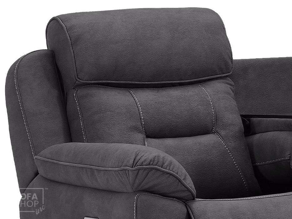 2 Seater Electric Recliner Sofa In Black Resilience Fabric With Power Headrest, Chilled Cup Holders & Storage Box - Florence