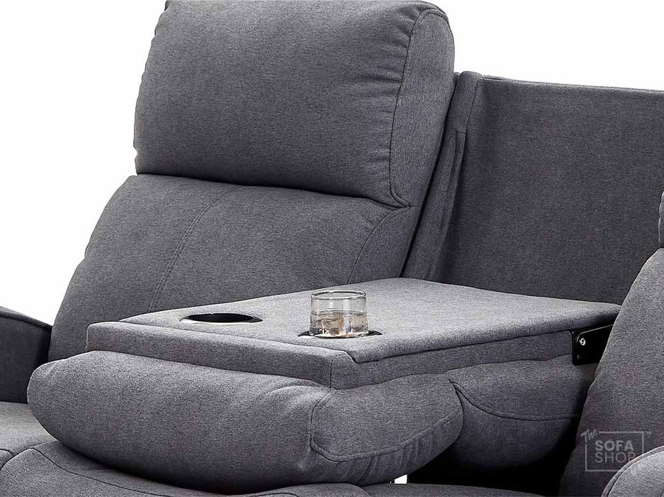 3 2 1 Recliner Sofa Set. 3 Piece Recliner Sofa Package Suite in Dark Grey Fabric with Drop-Down Table & Drinks Holder - Parma