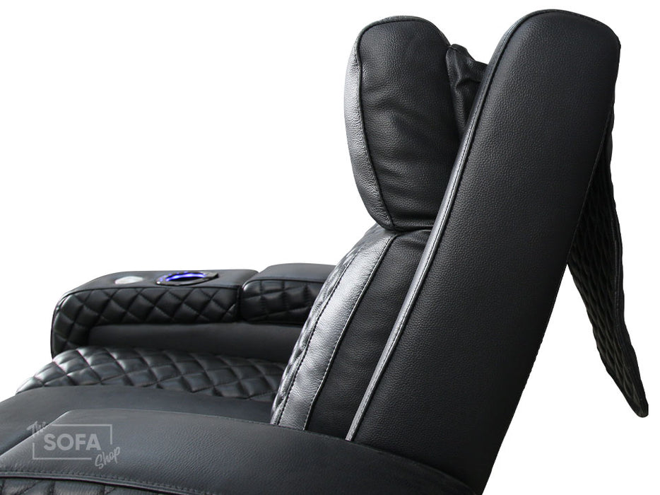 1 Seat Electric Recliner Chair Home Cinema Sofa | Real Leather Chair in Black + Power Headrest + Lumbar Support + Heat & Chill Cupholder + Table | Torino | The Sofa Shop