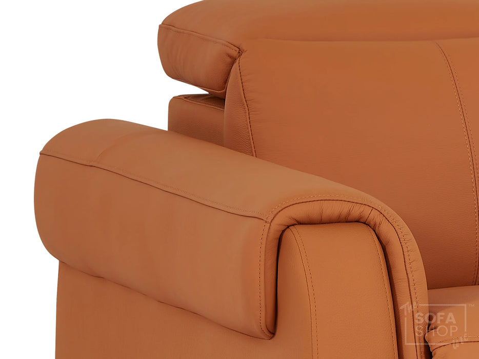 1 Seat Electric Recliner Chair Home Cinema Sofa | Real Leather Chair In Orange + Power Headrest + USB Charging Ports | Turin | The Sofa Shop