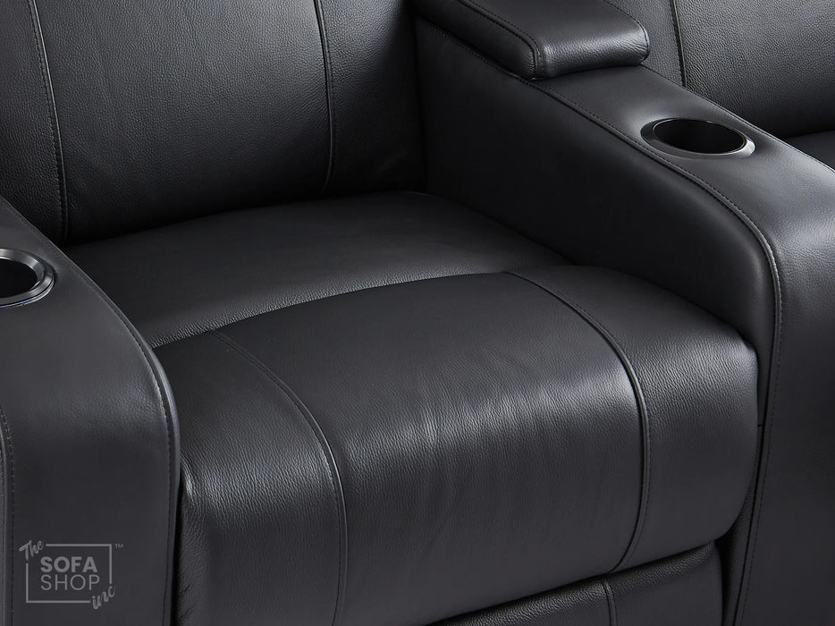 2+1 Seater Electric Recliner Sofa Set & Cinema Seats in Black Real Leather With Chilled Cupholders & Storage Boxes - Rimini