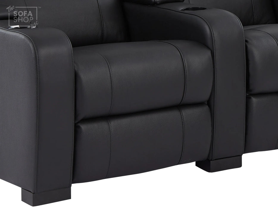 3+1 Seater Electric Recliner Sofa Set & Cinema Seats in Black Real Leather With Chilled Cuphoders & USB Ports - Rimini