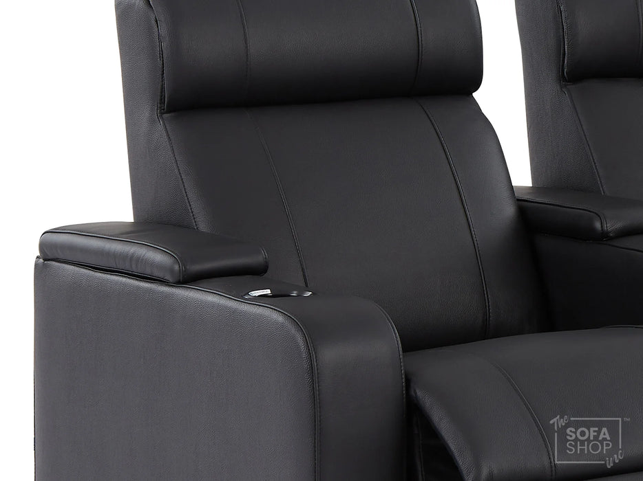 2+1 Seater Electric Recliner Sofa Set & Cinema Seats in Black Real Leather With Chilled Cupholders & Storage Boxes - Rimini